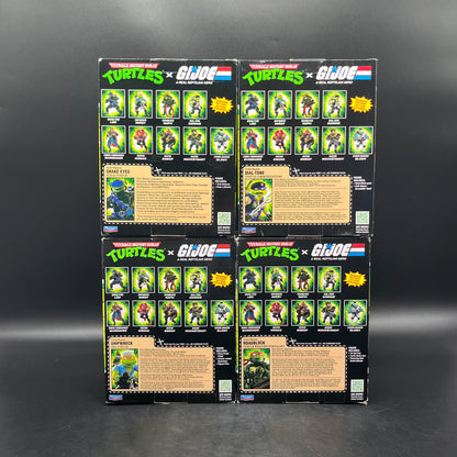 (IN STOCK) Playmates TMNT Teenage Mutant Ninja Turtles x GI Joe: Snake Eyes Leo, Roadblock Raph, Dial-tone Donnie, Shipwreck Mikey Action Figures SET OF 4