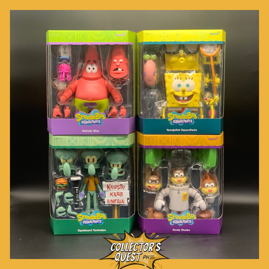 (IN STOCK) SUPER7 Ultimates Spongebob Squarepants Wave: Spongebob Squarepants, Patrick Star, Sandy Cheeks, Squidward Tentacles 7 Inch Action Figure Set