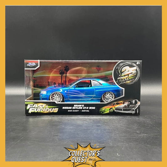 (IN STOCK) 97173 JADA TOYS 1:24 Scale Fast & Furious Brian's Nissan Skyline GT-R (BN R-34) Diecast Vehicles
