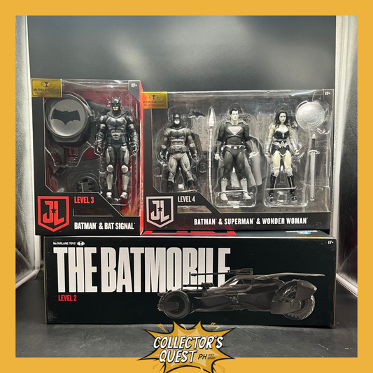 (IN STOCK)(LEVEL 4) Mcfarlane Drawing Board Zack Snyder’s Justice League Batman V Superman Batman Batmobile (Batmobile with Justice is Gray Variant Figures)