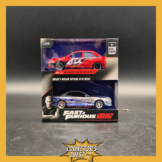 (IN STOCK) Jada Toys 1:32 Fast & Furious Legacy Twin Pack- Mitsubishi Lancer Evo IX & Brian's Nissan Skyline R34 Diecast Vehicles