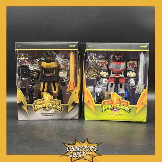 (IN STOCK) (Back In Box) Super7 Mighty Morphin Power Rangers Ultimates Megazord (Black & Gold) & Ultimates Dino Megazord Action Figure Set