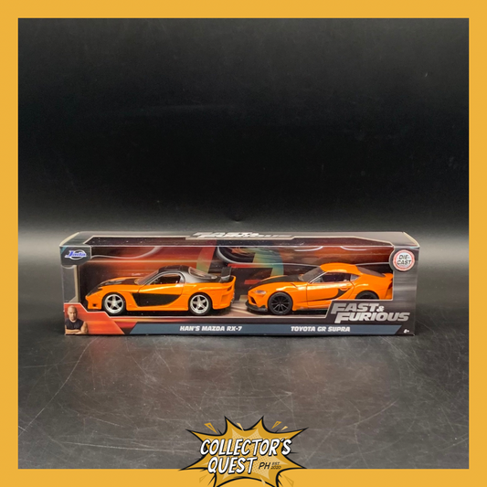 (IN STOCK) 32910 Jada Toys 1:32 Fast & Furious Twin Pack- Han's Mazda RX-7 & Toyota GR Supra Diecast Vehicles