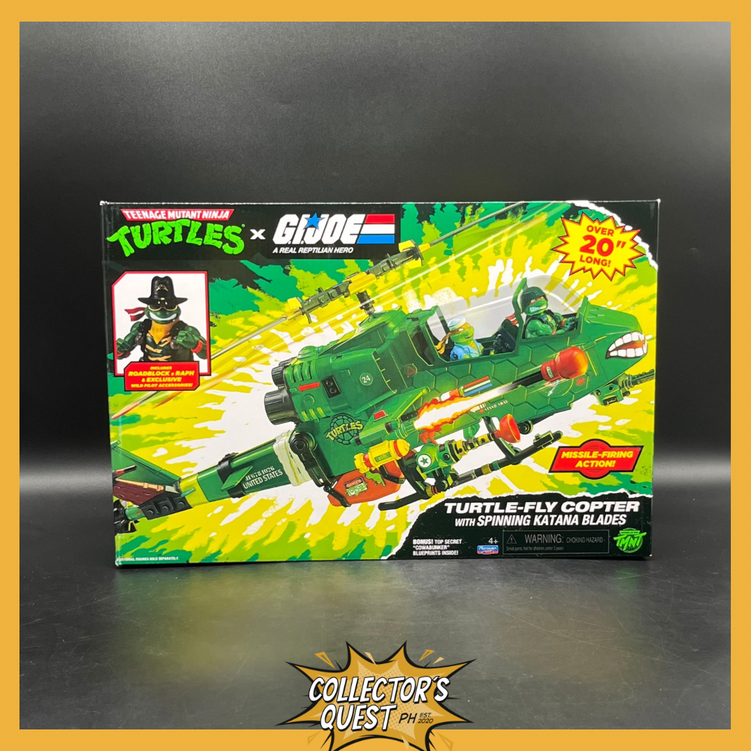 (IN STOCK) Playmates TMNT Teenage Mutant Ninja Turtles x GI Joe Turtle Fly Copter With Spinning Katana Blades with Roadblock x Raph Wild Pilot Figure Set