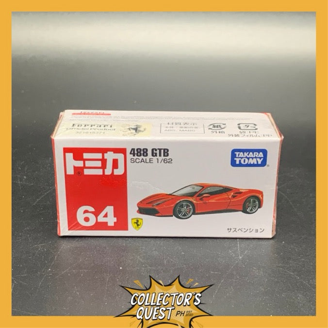 (IN STOCK) Takara Tomy Tomica No. 64. 488 GTB Diecast Vehicle