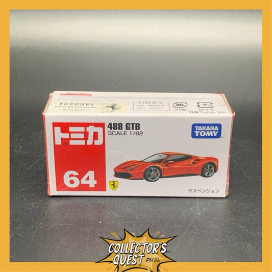 (IN STOCK) Takara Tomy Tomica No. 64. 488 GTB Diecast Vehicle
