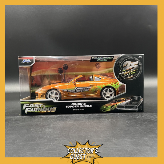 (IN STOCK) 37703 JADA Toys Fast & Furious 1/24 Scale Brian's Toyota Supra Orange Color Brush Finish 25 Years of Fast & Furious Anniversary Diecast Vehicle