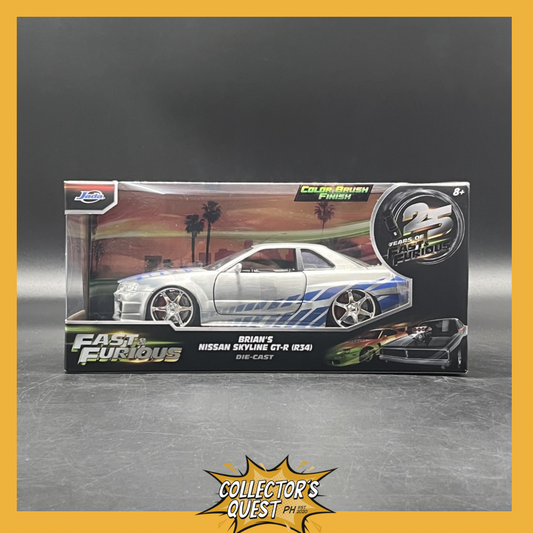 (IN STOCK) 36818 JADA Toys Fast & Furious 1/24 Scale Brian's Nissan Skyline GT-R (BNR-34) Diecast Vehicle