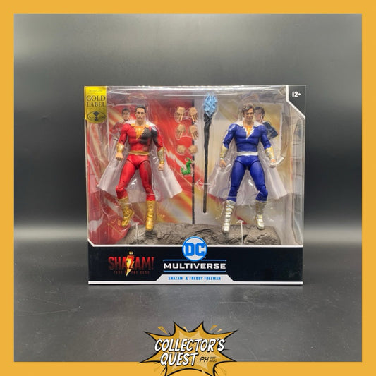 (IN STOCK) Mcfarlane DC Multiverse Shazam Fury of Gods Shazam (Battle Damage) and Freddie Freeman (Gold Label) 2-Pack Action Figure